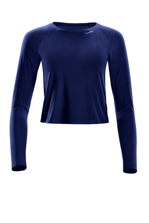 Functional Light and Soft Cropped Long Sleeve Top AET119LS, dark blue