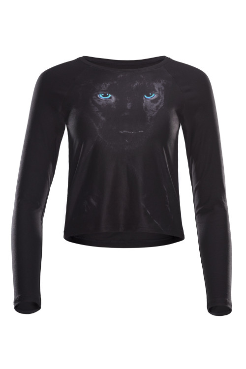 Functional Light and Soft Cropped Long Sleeve Top AET119LS, schwarz mit magischem Panther-Print