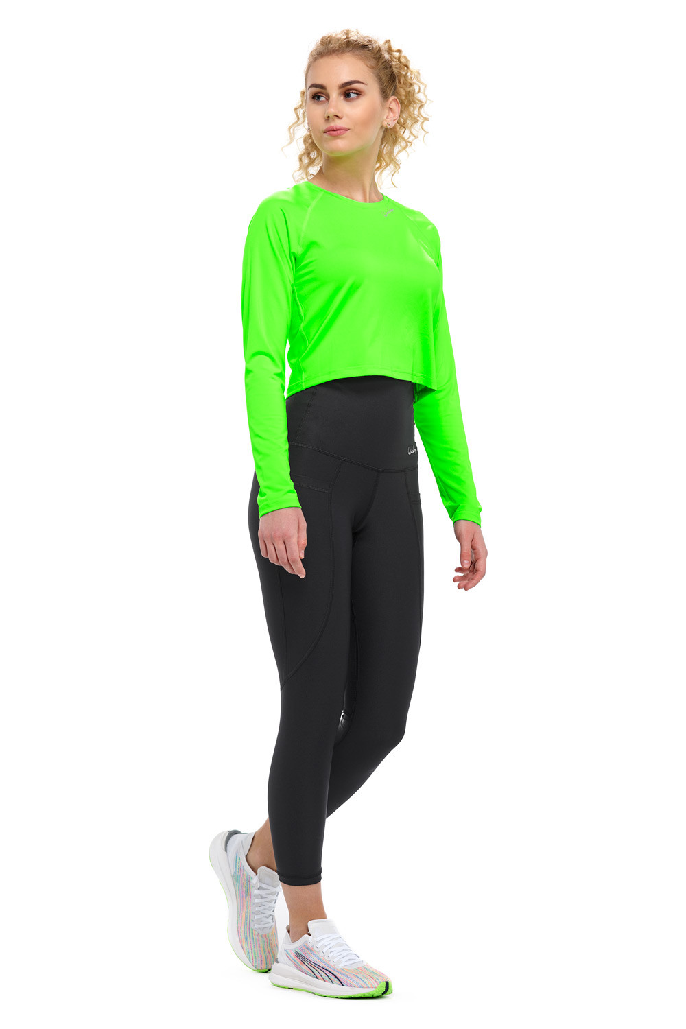 Style Top Cropped Functional Light Slim grün, neon AET116, Sleeve Long Winshape
