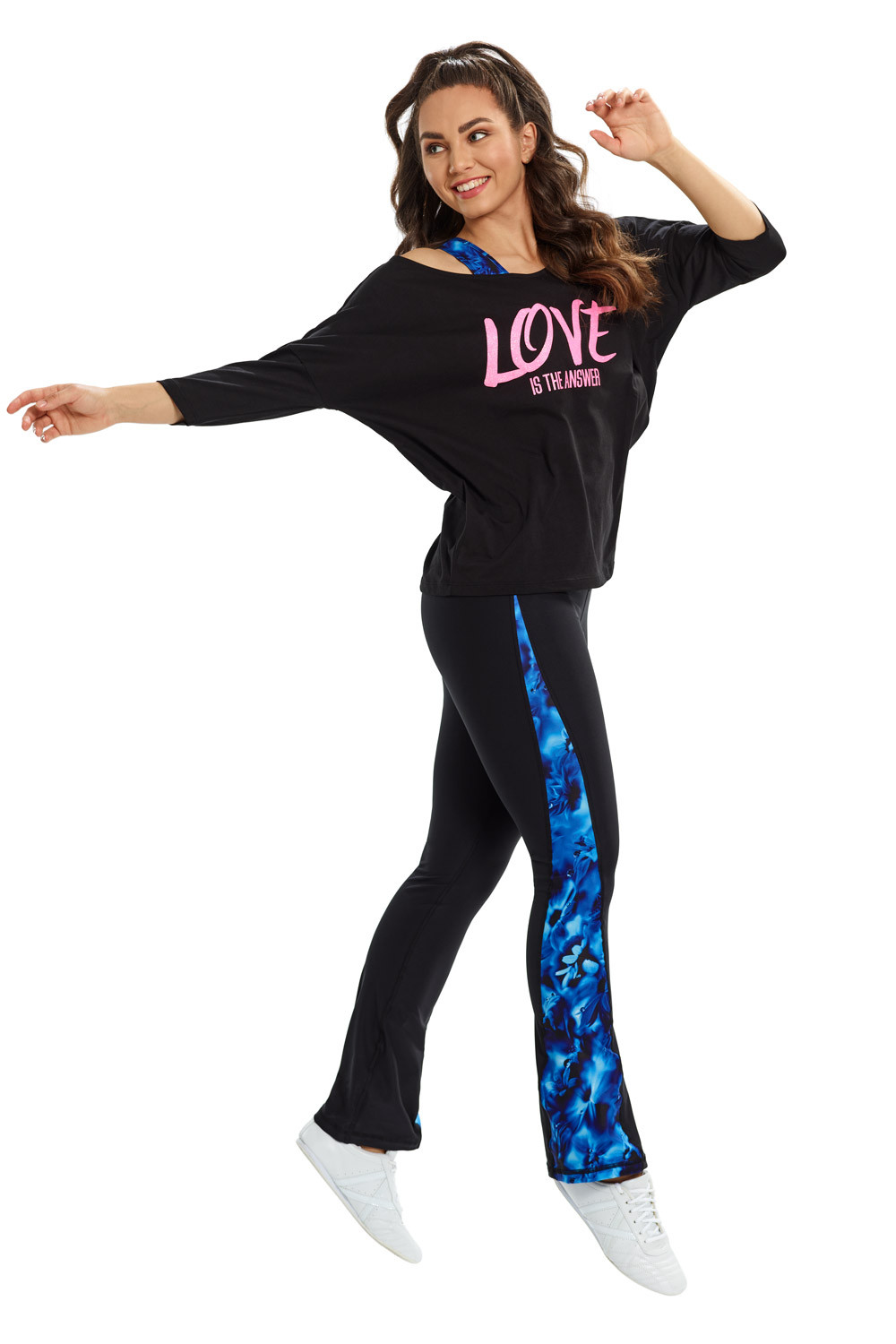 Ultra leichtes Modal-3/4-Arm Shirt MCS001 mit neon pinkem Glitzer-Aufdruck  „Love is the answer”, Winshape Dance Style