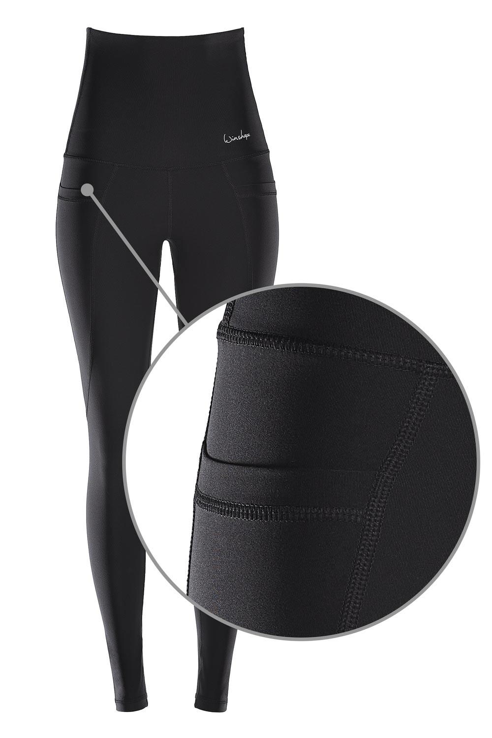 Functional Power Shape Tights “High Waist” HWL114 mit drei praktischen  Taschen, schwarz, Winshape Slim Style