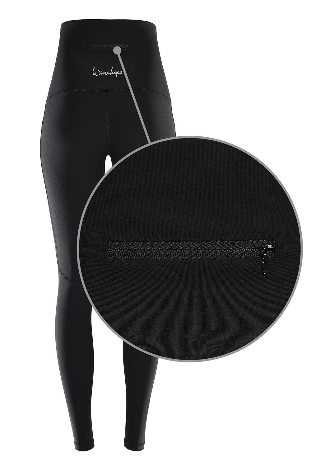 Functional Power Shape Tights “High Waist” HWL114 mit drei praktischen  Taschen, schwarz, Winshape Slim Style