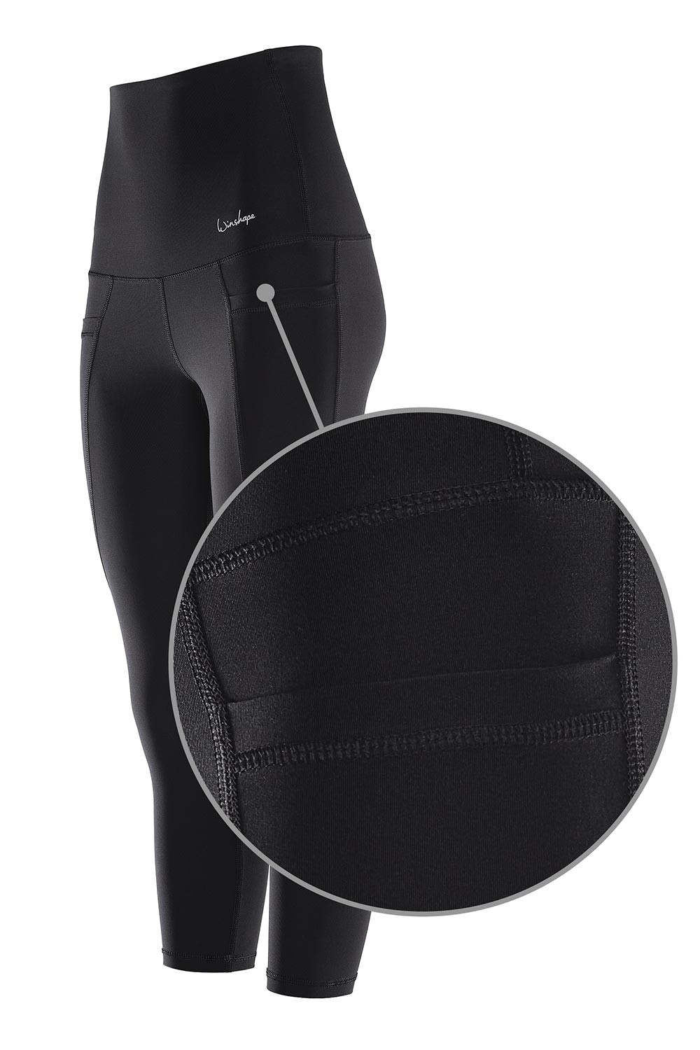 Power Style Taschen, “High mit Waist” Winshape 7/8-Tights drei praktischen Shape HWL314 schwarz, Functional Slim