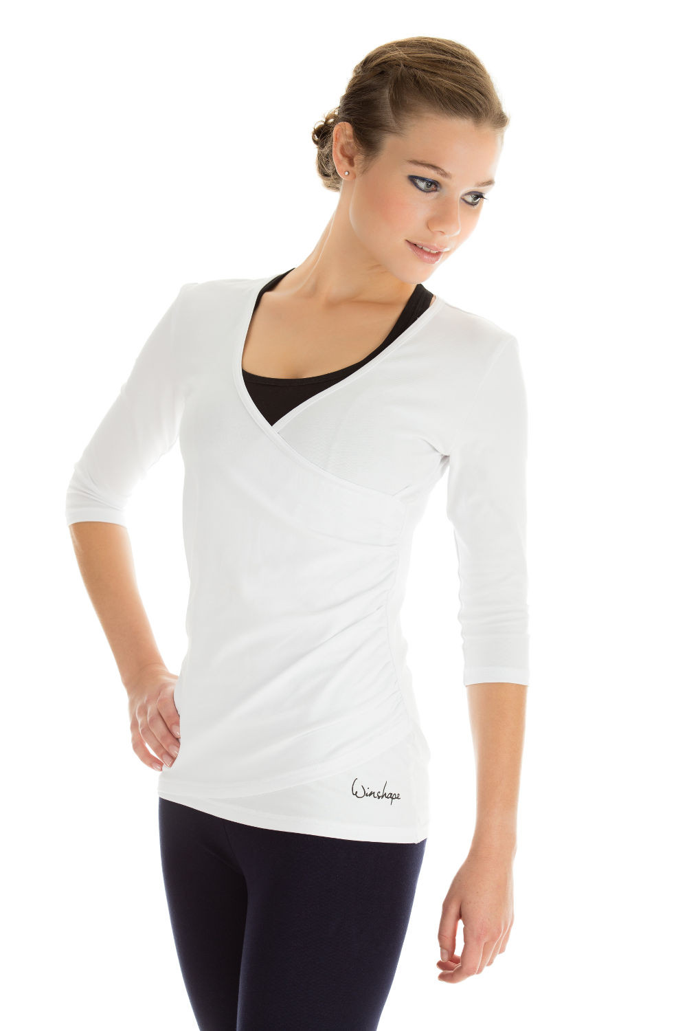 ¾-Arm Shirt in weiß, Winshape Flow Wickeloptik Style WS3