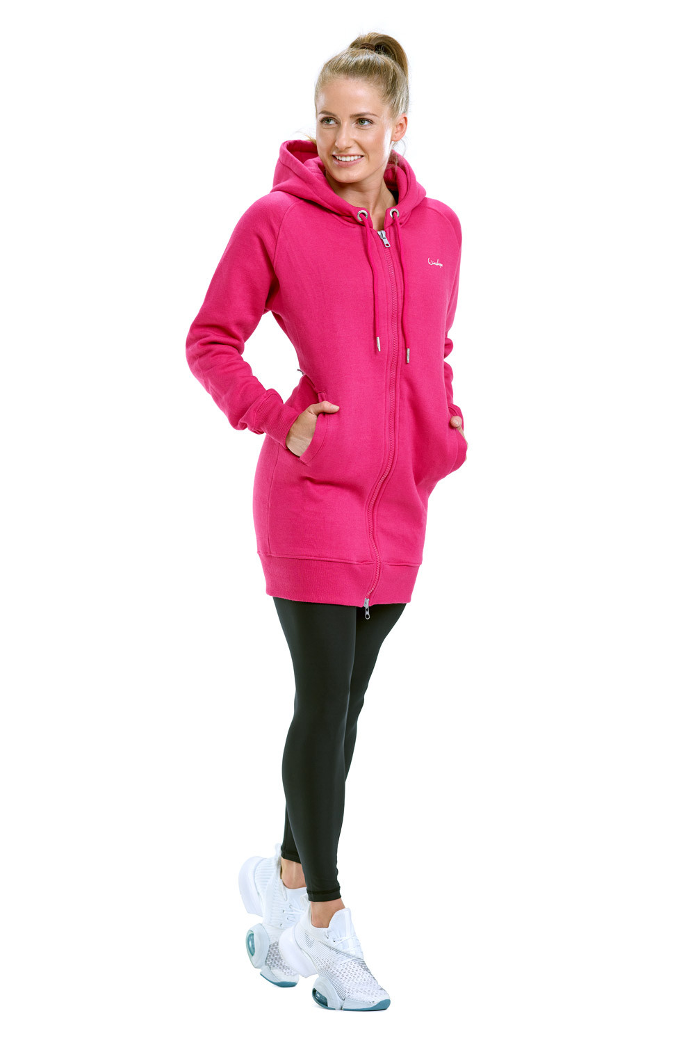 Lange, kuschelige Hoodie-Jacke J006 Style pink, mit Street deep Winshape 2-Wege-Zipper